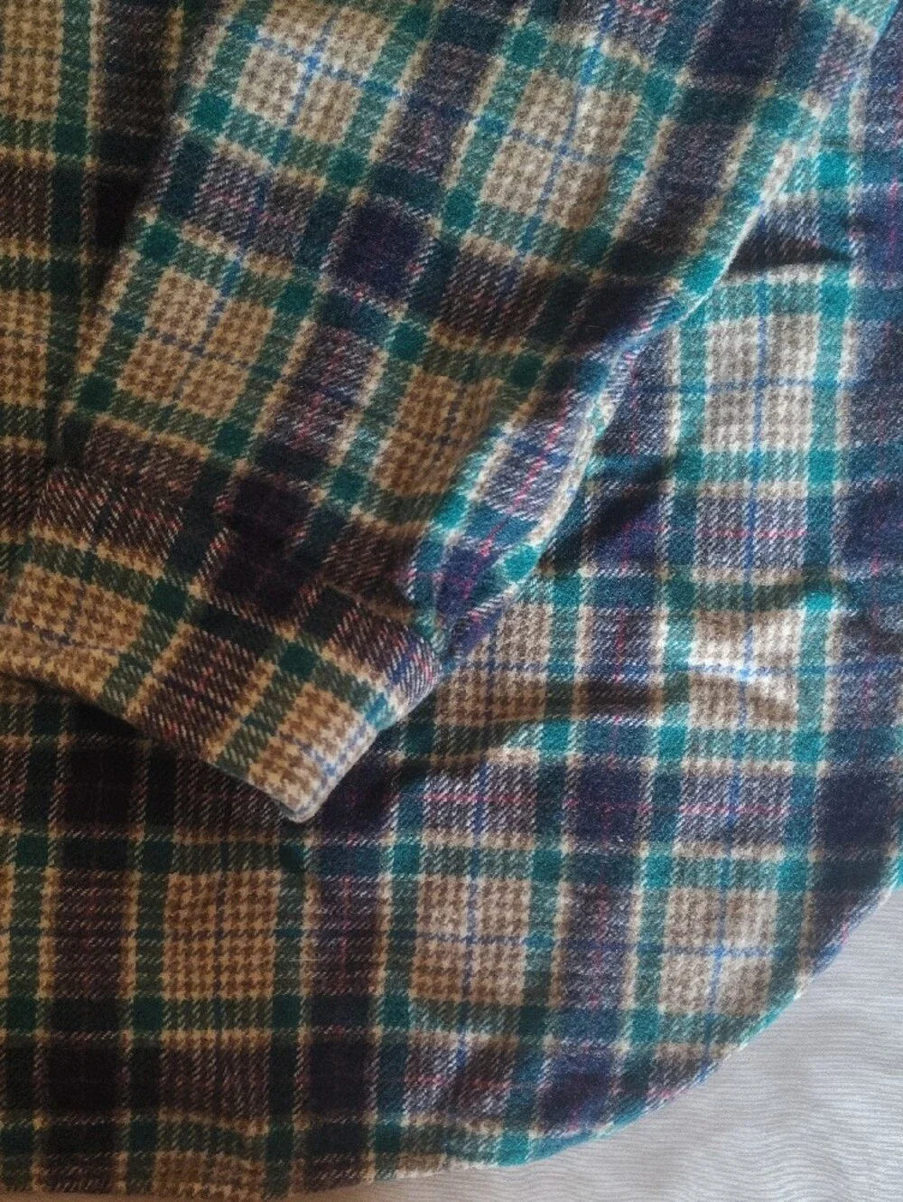 Boys XL Vintage Pendleton Green & Purple Plaid Shirt 100% Virgin Wool